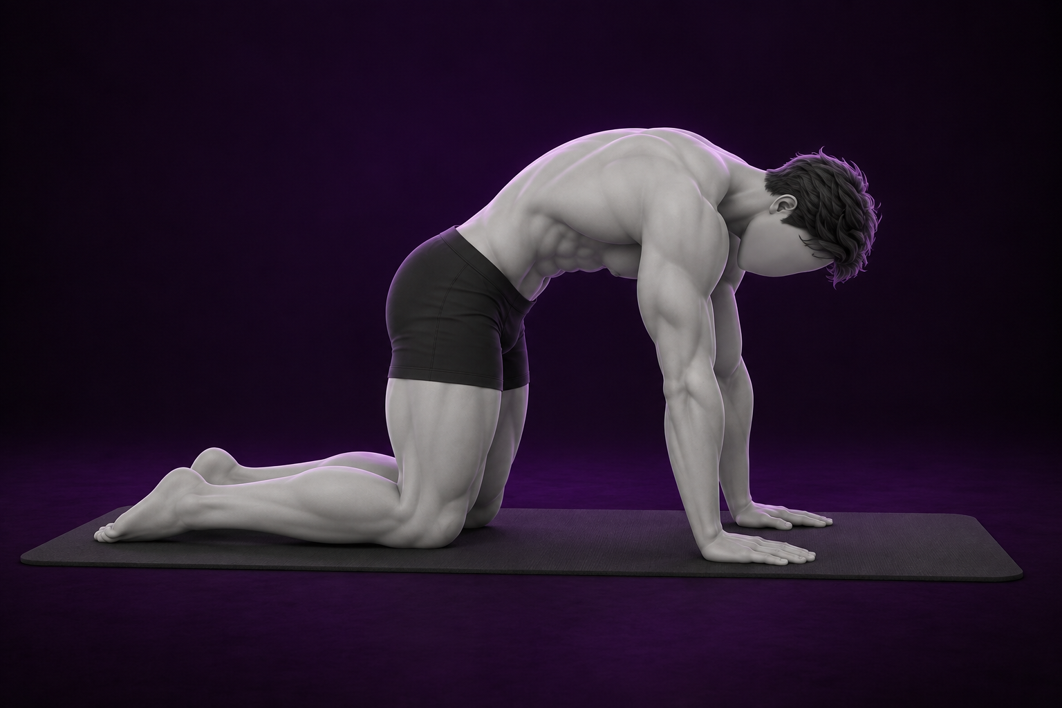 Man performing cat stretch