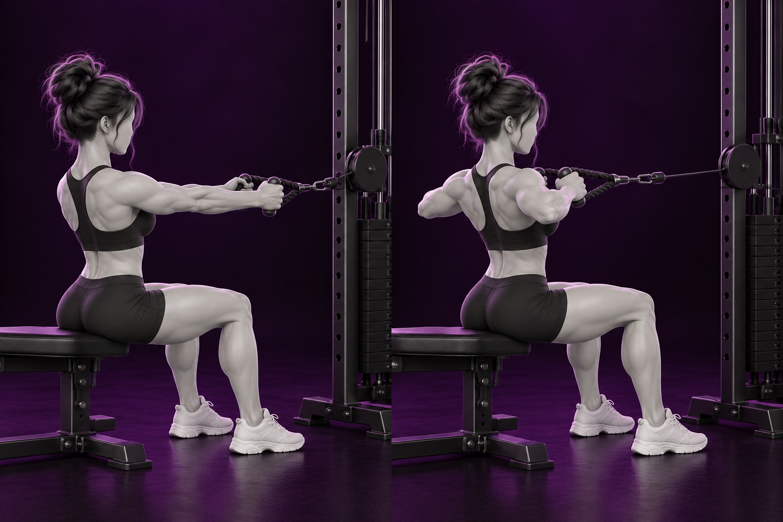 Woman demonstrating a seated posture row